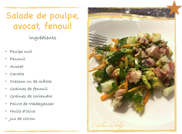 Salade poulpe, avocat, fenouil