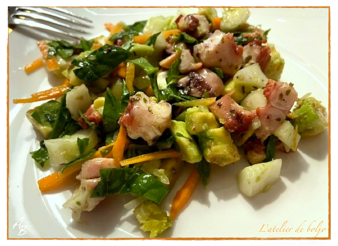 Salade poulpe, avocat, fenouil
